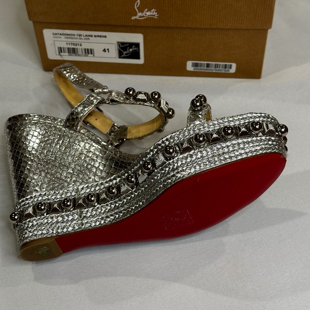 Christian Louboutin Sandals Size EU 41 CATACONICO 120 LAME SIRENE Silver Spikes